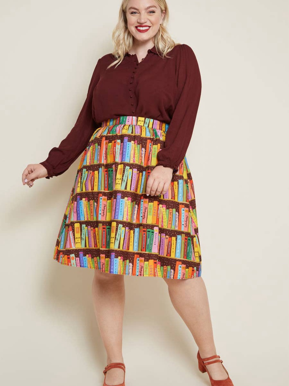 Modcloth Multicolor Book-Shelf A-Line Skirt